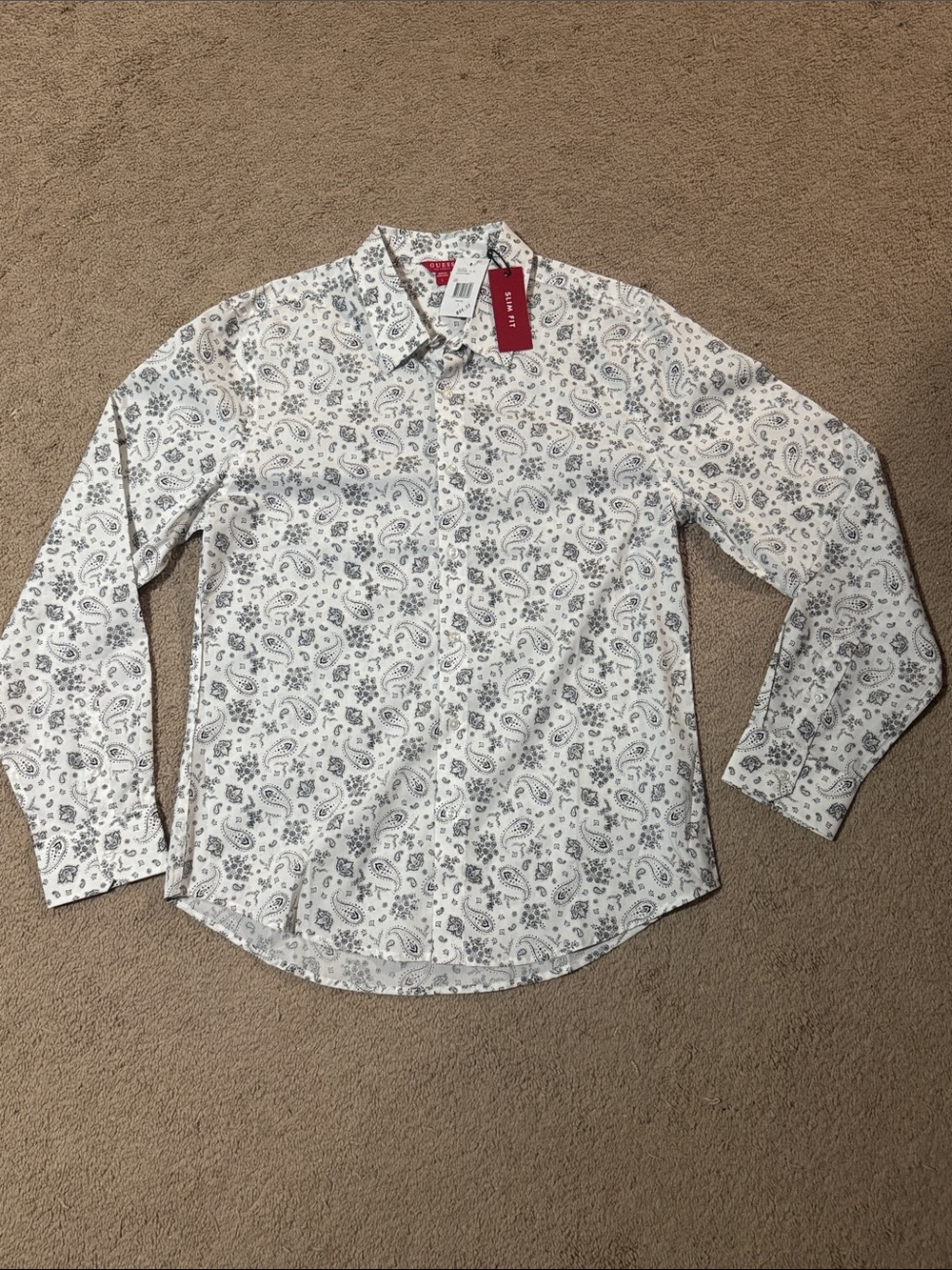 Guess White Paisley Long-Sleeve Button-Down Shirt